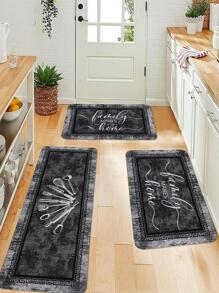 1pc Kitchenware Pattern Kitchen Rug, Retro Polyester Anti-Slip Kitchen Mat For Kitchen ,Room Decor