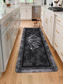1pc Kitchenware Pattern Kitchen Rug, Retro Polyester Anti-Slip Kitchen Mat For Kitchen ,Room Decor