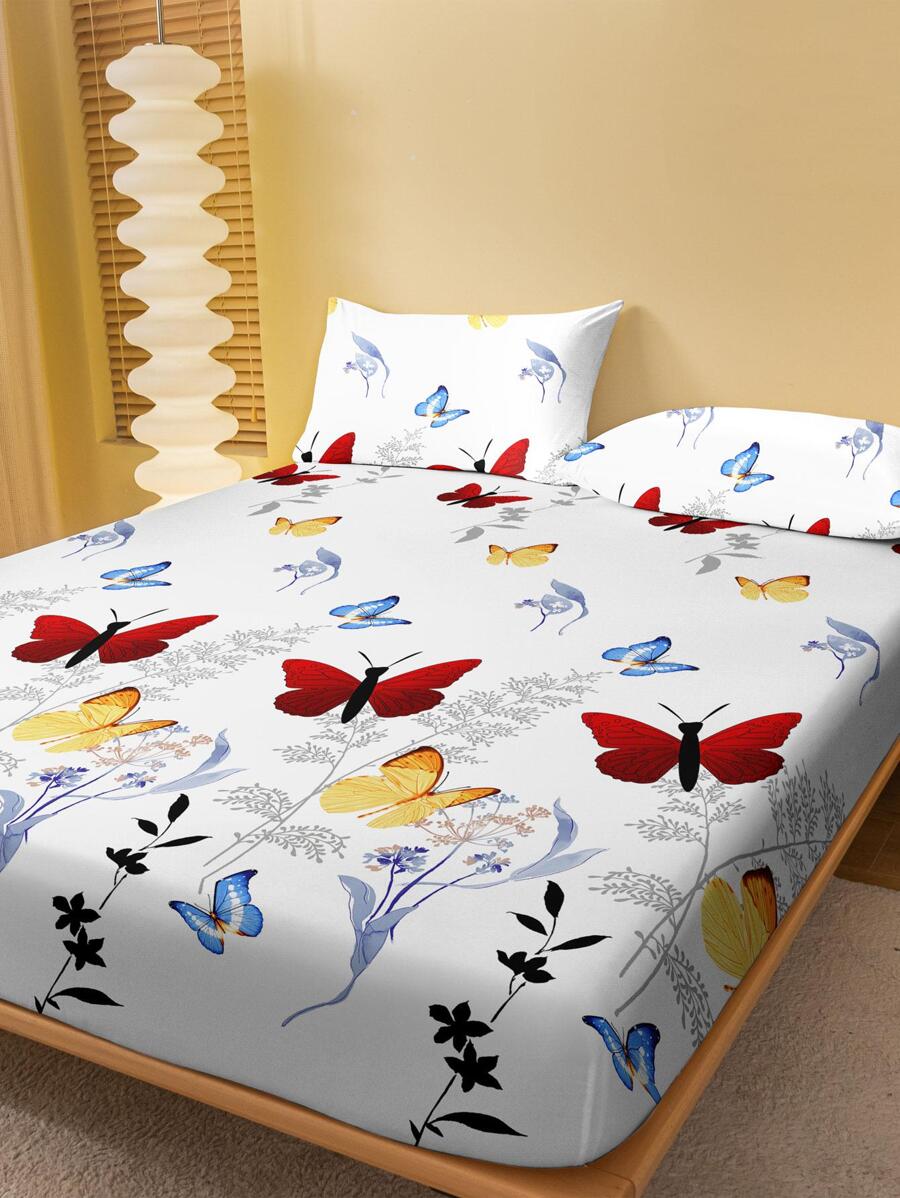 1入組植物和蝴蝶圖案床笠臥室布料床笠 - 彩色 - 查看 1