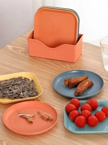 1 pieza Caja de almacenamiento & 6 piezas alimento nórdico de color al azar Plato & almacenamiento Soporte para cocina - Verde - Ver 3