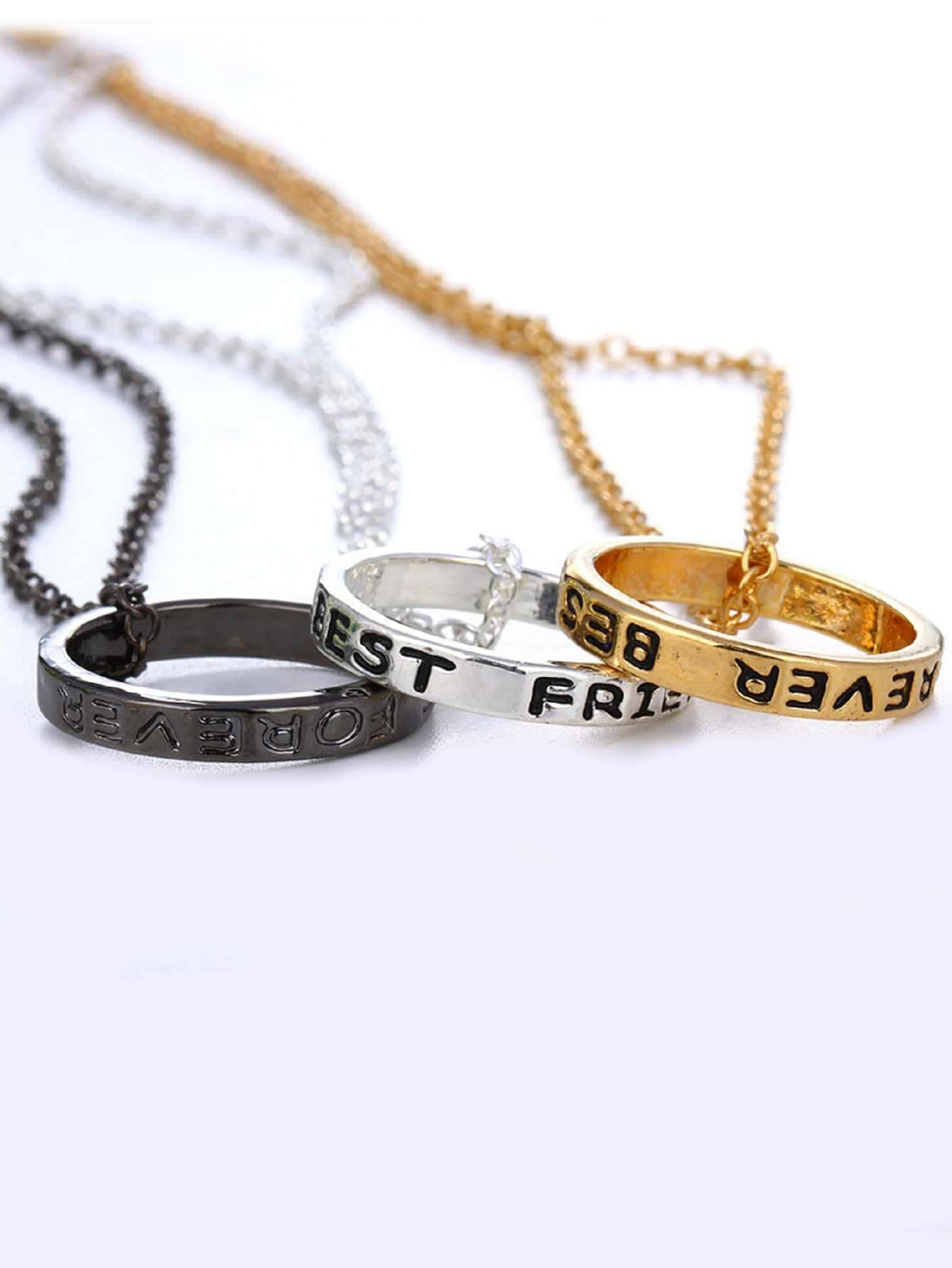 3 Stücke/Set Halskette mit Modisch Zinklegierung, Buchstabe Detail, Ring Anhänger, Für Frauen für Freund Geschenk