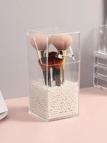 1pc Plastic Makeup Brush Storage Box, Minimalist Clear Multifunction Makeup Brush Storage Holder For Home,For Holiday Beach, Bathroom Collection, Bedroom Collection, Large Capacity - Clear - View 4
