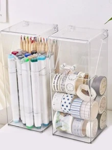 1pc Plastic Makeup Brush Storage Box, Minimalist Clear Multifunction Makeup Brush Storage Holder For Home,For Holiday Beach, Bathroom Collection, Bedroom Collection, Large Capacity - Clear - View 2