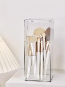 1pc Plastic Makeup Brush Storage Box, Minimalist Clear Multifunction Makeup Brush Storage Holder For Home,For Holiday Beach, Bathroom Collection, Bedroom Collection, Large Capacity - Clear - View 1
