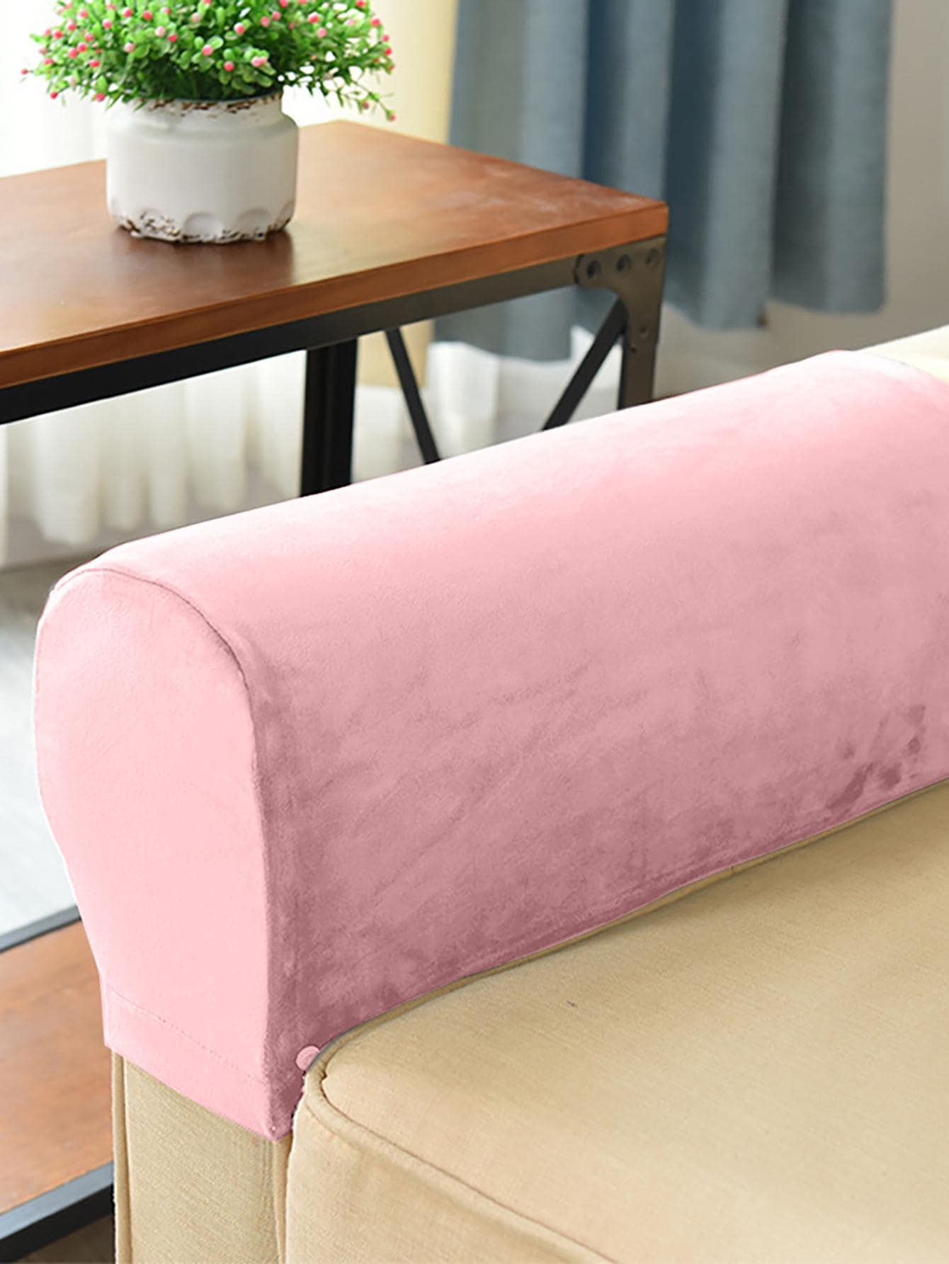 1 Máy Tính Chắc Chắn Co Giãn Tay Bao Tối Giản Polyester Sofa Ghế Bọc Cho Phòng Khách - Hồng - Xem 1