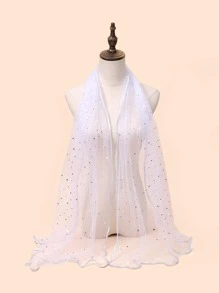 1 Mùa Xuân/Hè Đen Starry Edge Khăn Lụa, Khăn Choàng Chống Nắng Thời Trang Đa Năng Thích Hợp Cho Mọi Mùa - trắng - Xem 1