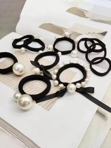 11 chiếc dây buộc tóc thời trang trang trí ngọc trai giả cho nữ thanh lịch - Nhiều màu - Xem 5