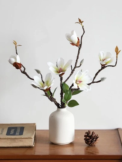 1pc Artificial Magnolia, Simple Plastic Fake Flower Stem For Wedding, Party, Holiday Decoration, Valentine Day, Gift Gifts Birthday Graduation Home Decor Back To School Room Decor School Supplies