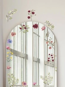 1入組花卉圖案鏡子牆貼現代水彩花卉和葉子印花窗貼適用於家居裝飾 - 彩色 - 查看 3