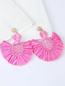 1對波西米亞鋅合金流蘇裝飾圓形耳墜適合女士適用於度假 - 玫紅色 - 查看 4