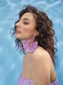 1 Đôi Boho Hợp Kim Kẽm Tua Rua Trang Trí Tròn Bông Tai Giọt Dành Cho Nữ Cho Kỳ Nghỉ - Màu tím - Xem 3