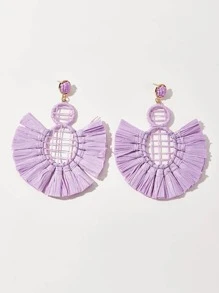 1 Đôi Boho Hợp Kim Kẽm Tua Rua Trang Trí Tròn Bông Tai Giọt Dành Cho Nữ Cho Kỳ Nghỉ - Màu tím - Xem 6