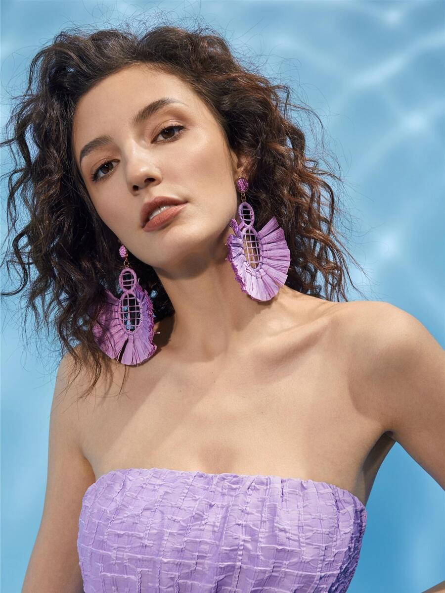 1 Đôi Boho Hợp Kim Kẽm Tua Rua Trang Trí Tròn Bông Tai Giọt Dành Cho Nữ Cho Kỳ Nghỉ - Màu tím - Xem 1