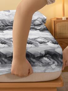 1pc Marble Pattern Fitted Sheet, Modern Abstract Marble Pattern Dust-proof Bedding Fitted Sheet For Bedroom - Black and White - View 2