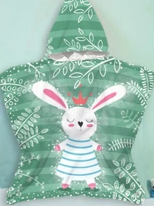1pc Kids Cartoon Rabbit & Leaf Pattern Bath Towel, Cartoon Leaf & Striped Pattern Absorb Water Bath Towel For Kids, Outdoor - Multicolor - View 3