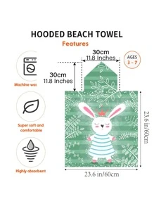 1pc Kids Cartoon Rabbit & Leaf Pattern Bath Towel, Cartoon Leaf & Striped Pattern Absorb Water Bath Towel For Kids, Outdoor - Multicolor - View 6