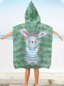 1pc Kids Cartoon Rabbit & Leaf Pattern Bath Towel, Cartoon Leaf & Striped Pattern Absorb Water Bath Towel For Kids, Outdoor - Multicolor - View 4