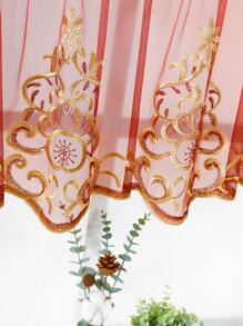 1入組復古花卉圖案紅色窗幔現代滌綸家居窗簾帷幔 - 紅色 - 查看 6