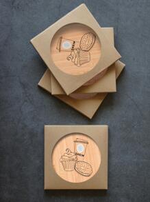 SHEIN X Besties Bakery 1pc Bamboo Coaster, Dessert Pattern Round Cup Mat, For Gift - Multicolor - View 4