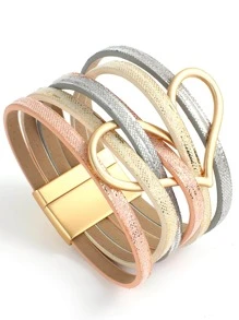 1 件镂空心形彩色多层 PU 皮革手链，适合女士妈妈礼物圣诞节感恩节万圣节婚礼狂欢/舞会/派对/日常/海滩配饰周年纪念情人节波西米亚风珠宝生日伴娘礼物 - 彩色 - 查看 2