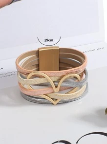 1 件镂空心形彩色多层 PU 皮革手链，适合女士妈妈礼物圣诞节感恩节万圣节婚礼狂欢/舞会/派对/日常/海滩配饰周年纪念情人节波西米亚风珠宝生日伴娘礼物 - 彩色 - 查看 4