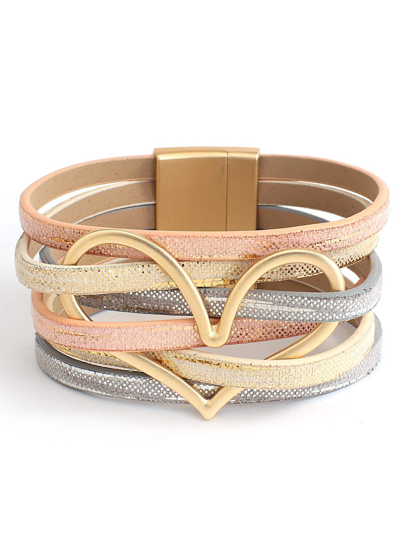 1 件镂空心形彩色多层 PU 皮革手链，适合女士妈妈礼物圣诞节感恩节万圣节婚礼狂欢/舞会/派对/日常/海滩配饰周年纪念情人节波西米亚风珠宝生日伴娘礼物 - 彩色 - 查看 1