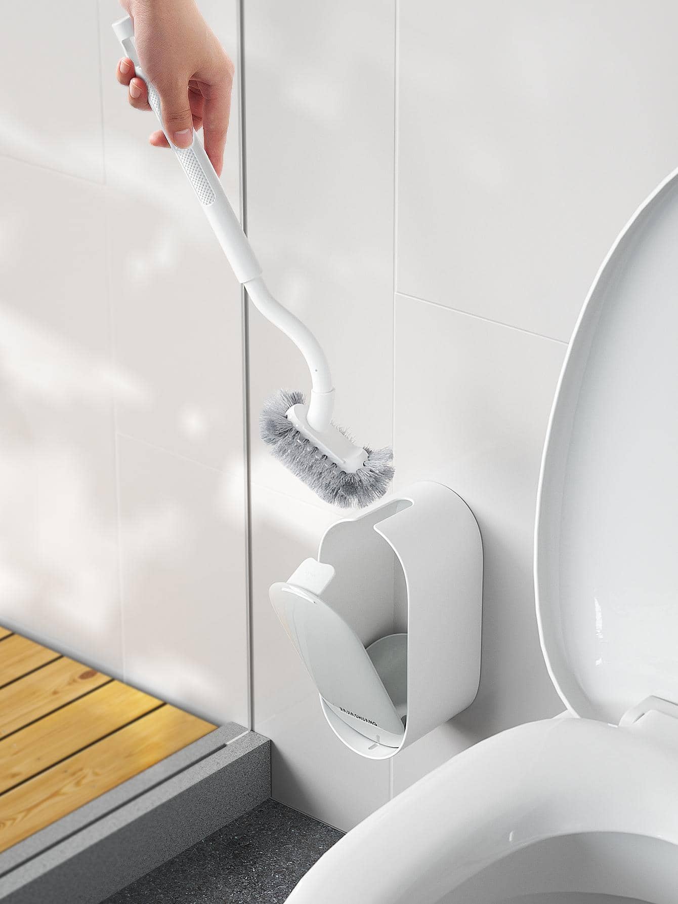 1 pieza Cepillo de baño inodoro limpieza con mango largo ABS blanco para cuarto de baño - Blanco - Ver 1