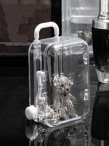 1pc Transparent White Suitcase Shaped Jewelry Box, Cute Plastic Jewelry Storage Box For Household - White - View 3