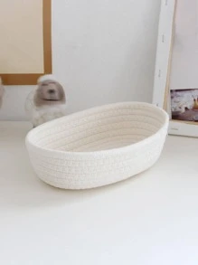 1入組編織書桌收納白色橢圓形滌綸桌面儲物籃 - 白色 - 查看 3