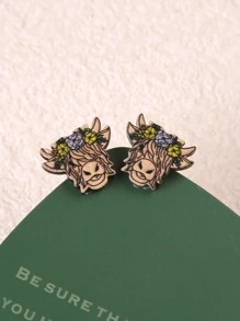 1 Đôi Thời Trang Bằng Gỗ Đầu Gia Súc Thiết Kế Bông Tai Dành Cho Nữ Trang Trí Hàng Ngày - Màu vàng - Xem 3