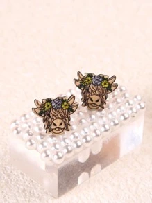 1 Đôi Thời Trang Bằng Gỗ Đầu Gia Súc Thiết Kế Bông Tai Dành Cho Nữ Trang Trí Hàng Ngày - Màu vàng - Xem 4