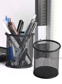 1pc Solid Color Pen Holder, Basics Easy To Use Stationery Storage Box For School Office - Black - View 4