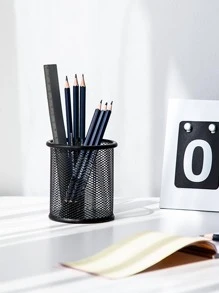 1pc Solid Color Pen Holder, Basics Easy To Use Stationery Storage Box For School Office - Black - View 1