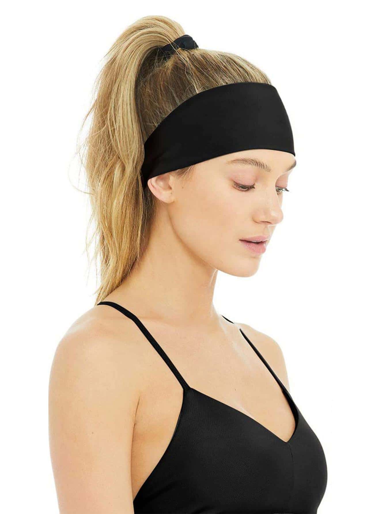 1 dây buộc tóc thông thường thấm mồ hôi cho nữ cho cuộc sống hàng ngày - màu đen - Xem 1