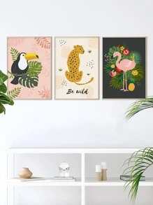 3入組彩色可愛動物和樹葉圖案無框掛畫現代可拆卸牆壁藝術畫適用於家居裝飾 - 多色 - 查看 6