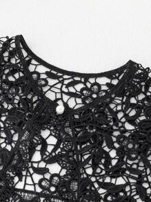 1入組女式鏤空花卉刺繡人造珍珠裝飾時尚雙肩肩領衣服裝飾 - 黑色 - 查看 3