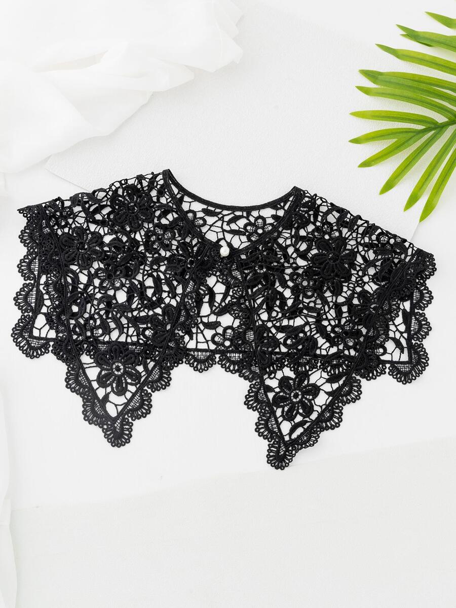 Nữ Khoét Hở Thêu Hoa Ngọc Trai Giả Trang Trí Thời Trang Dickey Cổ Trên Vai Cho Quần Áo Trang Trí - màu đen - Xem 1