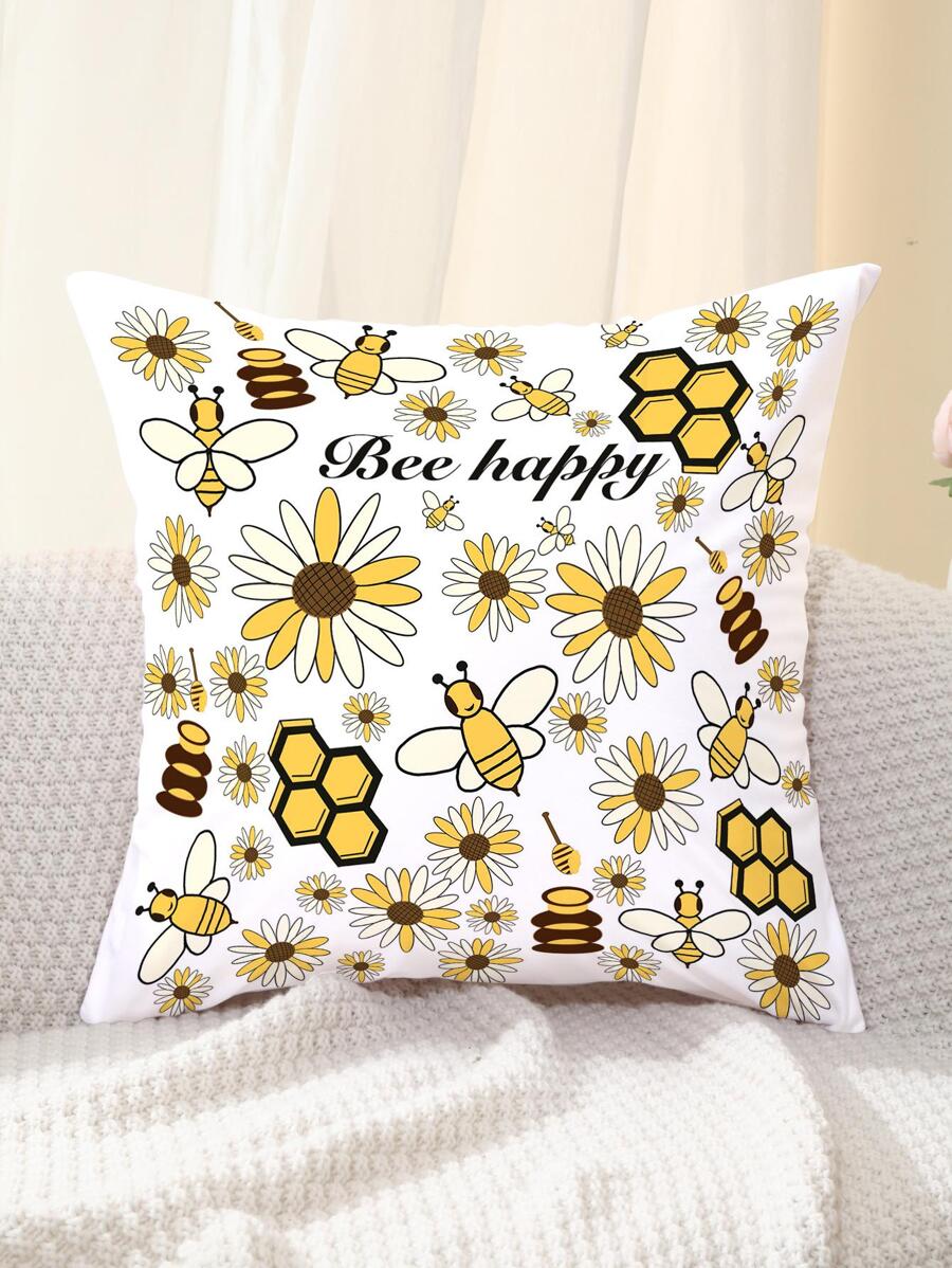 蜜蜂和印花靠墊套不附帶墊芯 - 彩色 - 查看 1
