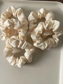 5pcs Ladies Satin Scrunchies, Soft & Durable Hair Ties For Ponytail, Vintage Fashion Accessories, Suitable As Gifts Or Daily Wear - Beige - View 2