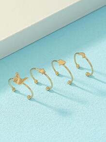 4pcs/Set Iron Butterfly & Star & Moon & Heart Decor Foot Ring For Women For Daily Decoration Valentines,Mom,Mother,Mother's Day,Gift - Yellow Gold - View 3