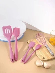 5pcs Silicone Cooking Utensil Set, Minimalist Pink Kitchen Gadget Tool Set For Kitchen - Pink - View 1