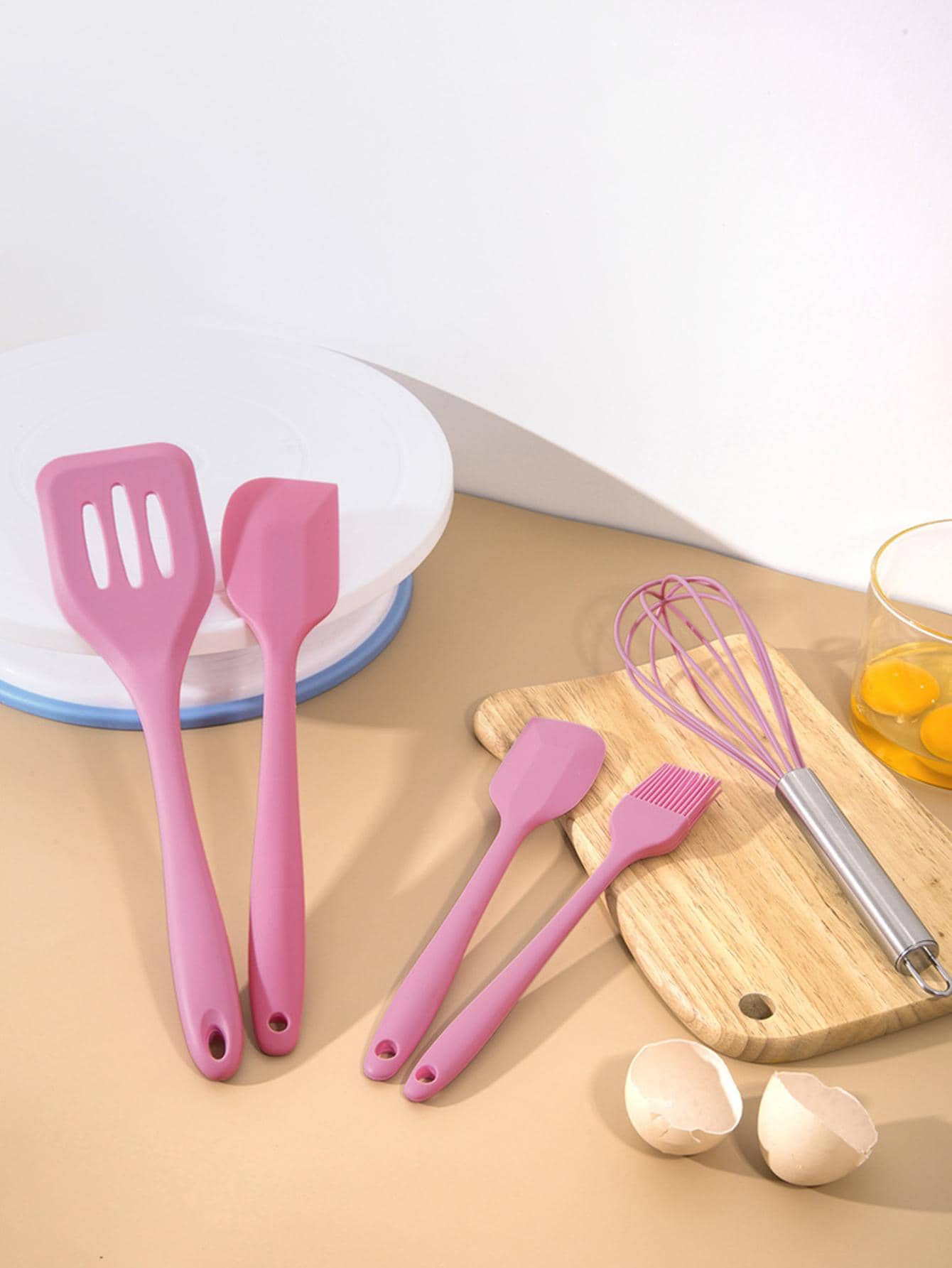 5pcs Silicone Cooking Utensil Set, Minimalist Pink Kitchen Gadget Tool Set For Kitchen - Pink - View 1