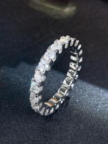 1入組奢華銅方晶鋯石裝飾戒指適合女士適用於日常 - 銀色 - 查看 3