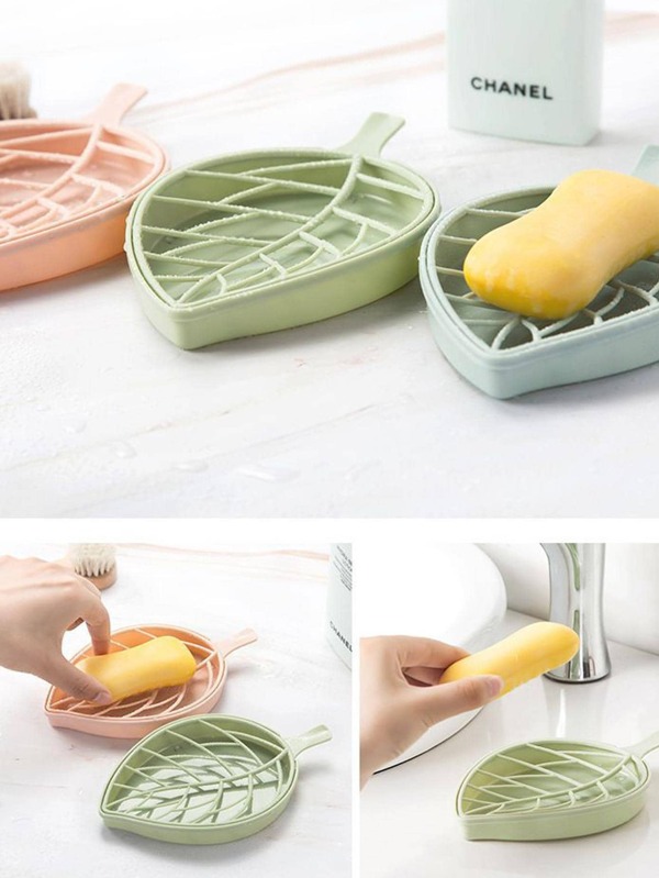 1pc Plastic Soap Dish Holder, Creative Leaf Shaped Soap Dish For