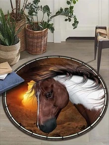 1入組圓形馬圖案地毯現代彩色吸水地墊適用於家居裝飾 - 彩色 - 查看 4