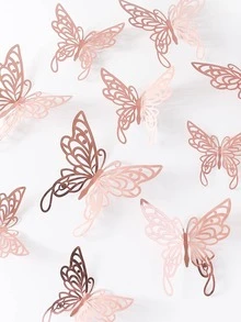 12 piezas Pegatina hueco con mariposa 3D - Oro rosa - Ver 2