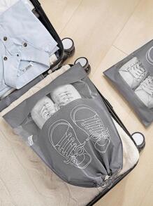 1入組無紡布織物鞋現代鞋圖案抽繩包適用於家庭和旅行