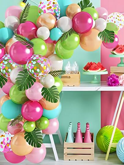 94入組熱帶樹葉設計派對裝飾氣球花環現代亮片裝飾乳膠氣球套件適合派對、假日