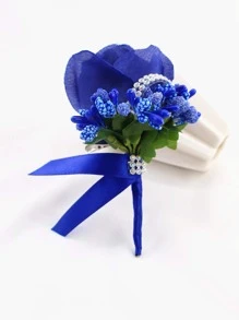 1 Nam Kim Cương Giả Trang Trí Hình Hoa Thời Trang Boutonniere Cho Đám Cưới - Xanh đậm - Xem 7