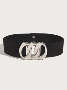 Party 1pc Stylish Women Symmetrical Buckle Casual Wide Belt For Coats And Dresses To Travel Beach Halloween Summer, School Fall, Autumn, Halloween - Black - View 4